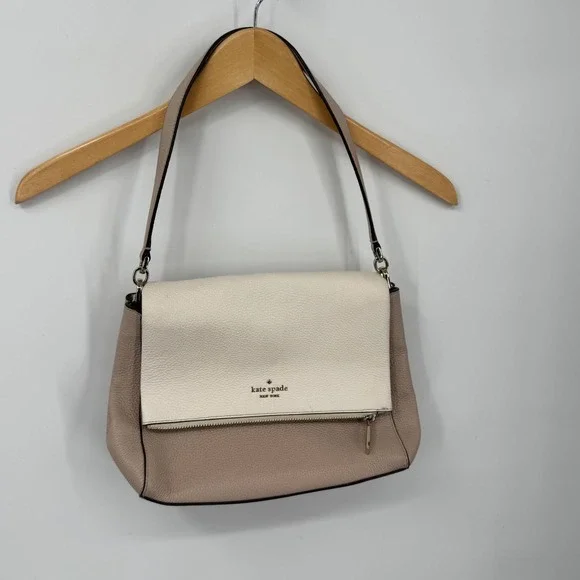 Kate Spade New York Leila Medium Flap Shoulder Bag Leather Two Tone Beige - Picture 2 of 16